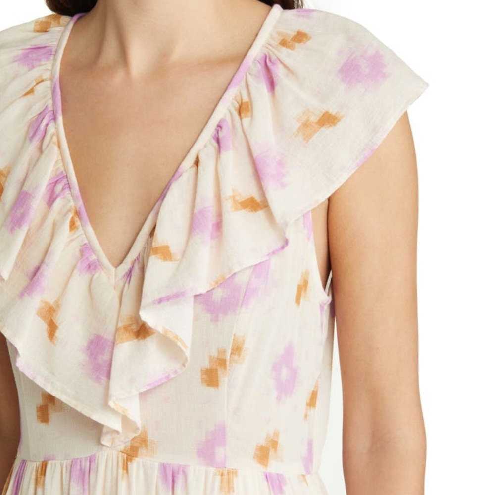NWT✨XÍRENA Abstract Print Tiered Cotton Dress LILAC IKAT Sz Medium - Picture 6 of 17